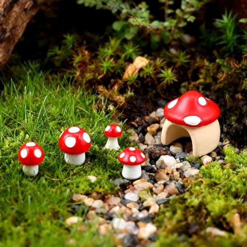 5PCS Jumping Spider Accessories with Mushroom Styling Platforms Enclosure, Spider Habitat Decor with Mushroom Hide, Resin Spiders Accessories and Jumping Spiders Enclosure Deco