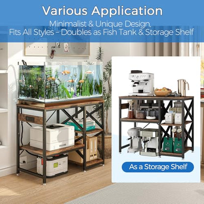 METYERRY 40-50 Gallon Fish Tank Stand with Power Outlet,Adjustable Shelf | 3 Tier Storage,660 LBS Heavy Duty Steel Frame, Fits Fish Reptile and Turtle Tanks, Stable Home Aquarium Setup - color: Rustic Brown, size: 40-50gallon