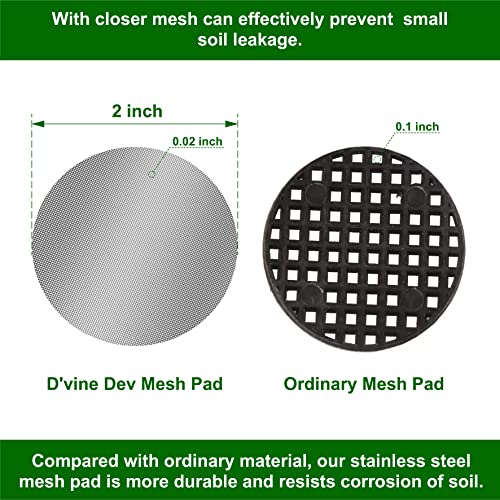 D'vine Dev 50 Pack Stainless Steel Drainage Hole Mesh, 2 Inch, 97-N-1 | Rust-Resistant Durable Material, High-Density Filtration, Prevents Soil Loss, Maintains Drainage & Airflow, Reusable
