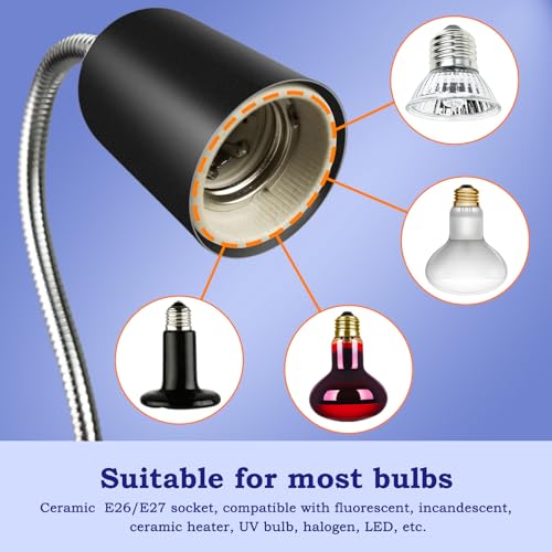 Black 50W UVB/UVA Heat Lamp with Timer for Turtles & Reptiles | 360° adjustable head with heavy-duty metal clamp; heat switch & timer. Provides basking warmth for tortoises & puppies. - color: Black