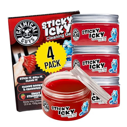 Chemical Guys, Sticky Icky Cleaning Gel, Sweet Strawberry, 0.88 oz, 4 Pack | Reusable gel presses into vents, cup holders and crevices to lift dust and crumbs, sweet strawberry, four pack - size: 3.5 Ounce (Pack of 4), style: Strawberry