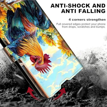 for Cricket Outlast 5G 2024 Wallet case with RFID Blocking Credit Card Holder Kickstand, Folio Flip PU Leather Shockproof Protective Cover for AT&T Motivate Pro 5G, Majestic Rooster - color: Majestic Rooster