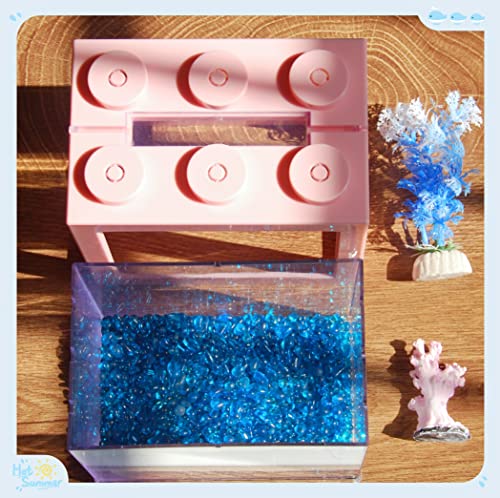 Small Betta Fish Tank, Stackable Mini Fish Tank Aquarium Tank Kit, 3/5 Gallon Rectangular Fish Bowl with Aquarium Gravel Decoration, Tiny Cube Tank for Seaweed Balls Sea Monkeys - color: Pink