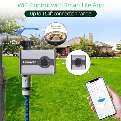 WiFi Sprinkler Timer Brass Inlet APP Remote Control Smart Irrigation System | via 2.4Ghz WiFi and Bluetooth, Easy Faucet Installation - style: WIFI 1 outlet