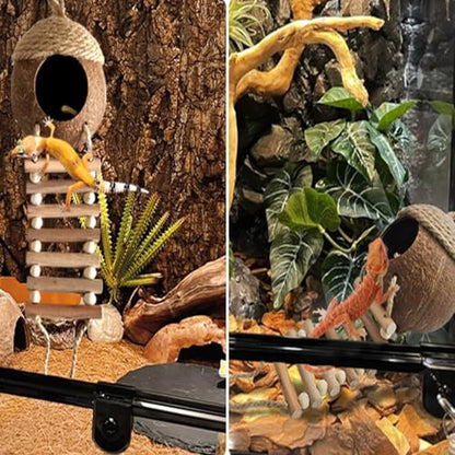 5 PCS Gecko Tank Accessories,Gecko Coconut Hide with Ladder Reptile Terrarium Plants Hammock Climbing Flexible Jungle Vine Tank Decor for Crested Gecko,Baby Bearded Dragon,Chameleon,Snake - style: 【Style C】