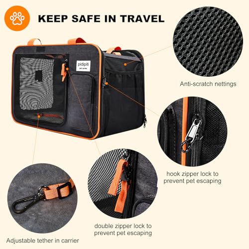 pidipiti 20x14x14 Expandable Large car Carrier for 1 Large /2 Medium Cats | pet Crate for Short Trip or Long road Travel,with zipper lock,pockets,good Visibility,leakproof. - size: 20"L x 14"W x 14"H