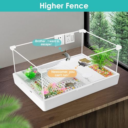 Medium Turtle Tank with Water Pump | Clear Acrylic Aquarium Habitat with Basking Platform, Easy-Clean Design for Baby Turtles and Small Reptiles - size: Medium Tank + Pump