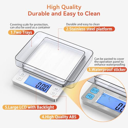 BOMATA 0.01g Small Digital Gram Scale, Upgraded 1kg Jewelry Scale | USB Rechargeable, Larger Display, Hold Function, High Precision, Grams and Ounces for Herb, Coin,Powder,Yeast, Kitchen Sliver - size: 0.01g/1kg Silver