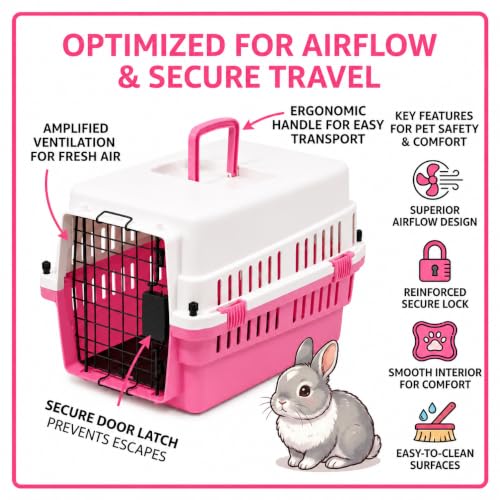 20-Inch Pink Hard Shell Pet Carrier for Small Dogs & Cats Under 15 Lbs | Plastic Dog Crate & Cat Travel Kennel, Secure Metal Door, 360° Airflow, Wipe-Clean Base - color: Pink