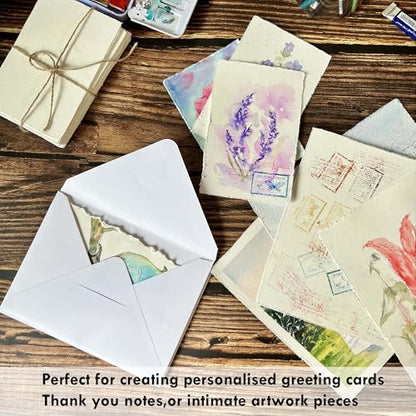 Watercolor Paper Postcards 4x6”, tumuarta Cotton Paper, 140 LB, 300 GSM, Cold Press, 24 Blank Cards for Dry & Wet Techniques for Greeting Cards & Thank You Notes or Invitation Cards