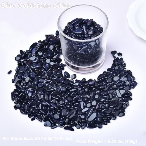 Erliway 7-9mm Blue Goldstone Healing Crystal Chips for Crafts, 100g | Natural Crushed Crystal Stones Tumbled Chips for Vase Filler Aquarium Gravel, Meditation Chakra Balancing, Candle DIY Making - color: Blue Goldstone