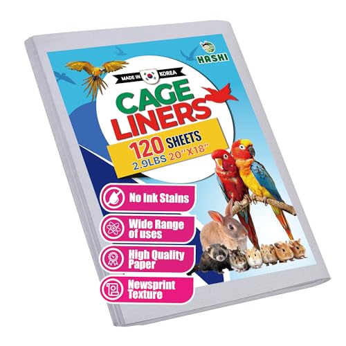 HA SHI Bird Cage Liners, 120 Disposable Newsprint Sheets, Unscented Paper for Pet Enclosures, Packing and Crafts (Standard (20" x 18")) | 120 unscented newsprint sheets, 20 x 18 in. Ink-free liners for bird cages and small pet enclosures. Trim to fit. - s