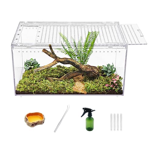 【No Assembly】 Reptile Tank Enclosure with Magnetic Button.16" * 10" * 8" Thicken Snake Enclosure Cage,Batch Stackable Reptile Breeding Tank for Insect,Fish,Tarantula,Hermit Crab,Jumping Spider - size: 16" * 10" * 8"