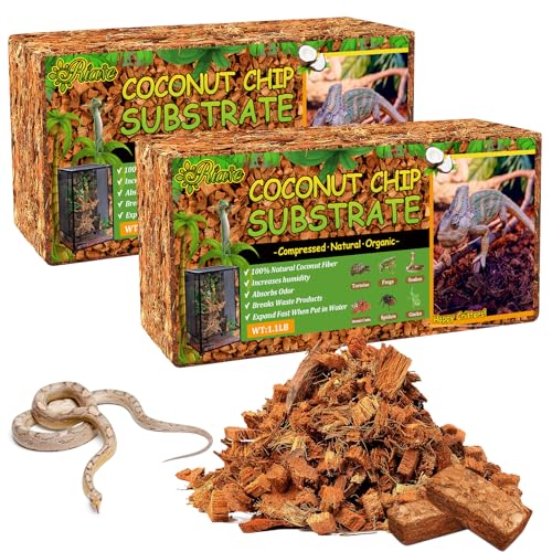 Riare 2Pack Coconut Husk Chip for Reptiles, 2.2 LB Coconut Fiber Substrate | Coco Chips Substrate Coconut Husk Bedding for Snakes, Tortoises, Ball Python, Bearded Dragon, Geckos, Lizards, Frogs - color: 2 Pack