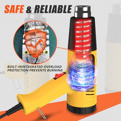 Digital Heat Gun, 900W Adjustable Heat Gun 100-650℃ LCD Display, 4 Nozzles | with LCD display, adjustable 100-650℃ temperature, 6 modes, 7S cool down, ideal for resin crafts, repair & DIY