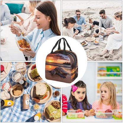 Insulated Lunch Bag Sea turtle sunset Lunch Box for Women Men Reusable Leakproof Lunch Cooler Bag for Office Picnic - color: Sea Turtle Sunset