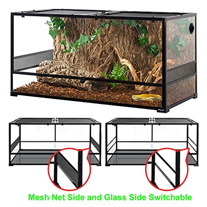 REPTIZOO Large Reptile Terrarium, Tall & 48 INCH Wide Reptile Tank with Sliding Door Top Screen Ventilation & Anti Escape Lid (48" W X 24" D X 24" H (Full Glass & Side Mesh Panel Switchable)) - size: 48" x 24" x 24" (Mesh Panel)