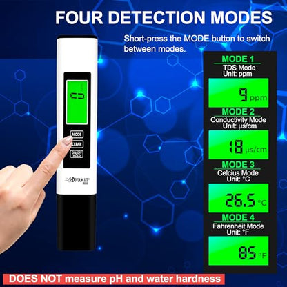 4 in 1 TDS Meter Digital Water Tester - Professional Testing for Drinking Water, RO/DI System, Aquariums, etc, Accurate and Reliable TDS EC & Temp(°C,°F) Meter - 0-9990ppm - New 2025 - style: 3 in 1 liquid tester