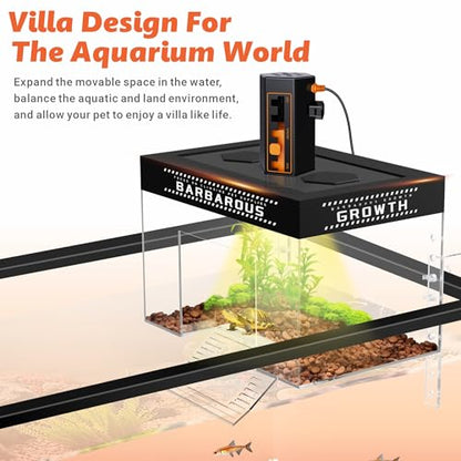 GOZILLA Adjustable Turtle Basking Platform with Basking Lamp, 7.9x5.5x5.5''Acrylic Turtle Topper & Dock, Hanging Platform Enclosure Warm Room for Baby Turtles, Reptiles.(Mini)