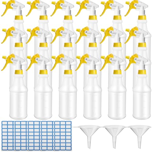 Eccliy 20Pk 16oz Spray Bottles,Cylinder,Yellow Spray Head | Clear Empty Plastic Commercial Spray Bottles with Nozzle Measurement For Cleaning Solutions Cleaner Detailing Industrial - color: Yellow Spray Head, style: Cylinder