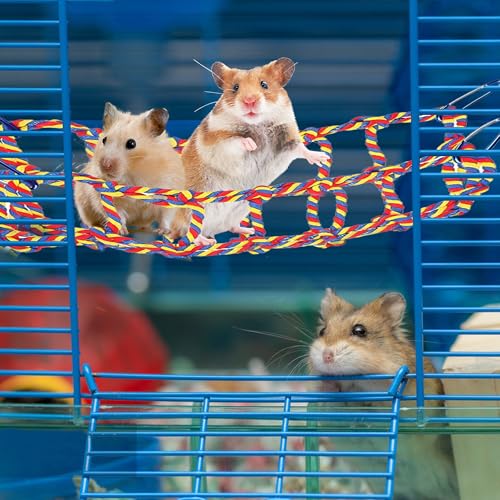 2 Pcs Rat Climbing Ropes for Cage Accessories - Bird Rope Rat Toys - 12.6 x 9.84 inch Hammock - Cotton Rope Bridge - Bird Ladder with 4 Silver Hooks - color: Mixed