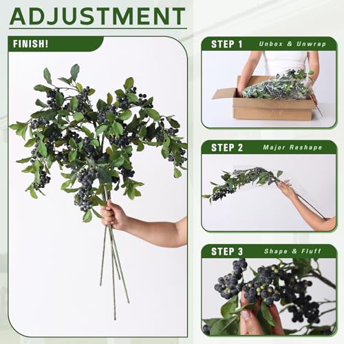 4Pcs 33"Artificial Blueberry Fruit Stems Berry Branch for Vase Decor(Blue) | Lifelike Blueberries Fruit Branch, Realistic Fake Flower Picks, for DIY Bouquet/Kitchen/Table Centerpiece/Shower/Home Decor
