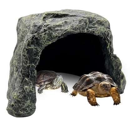 BNOSDM Reptile Hideout,Tortoise Hide Cave,Resin Rock,Bearded Dragon Hideaway,Turtle Basking Platform,Reptiles Habitat Decor Tank Accessories for Lizards Gecko Snakes Chameleon Frogs