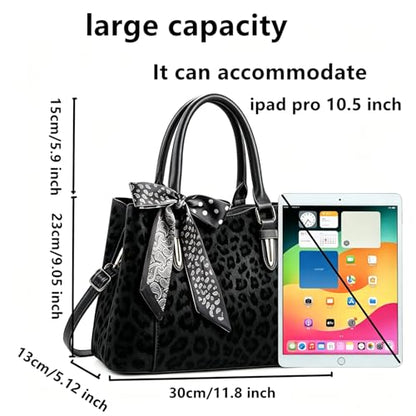 3 Compartment Satchel Purse Top Hnadle Bags Hobo Handbag for Women | Multi Compartment,Medium,Leopard Print Faux Fur,Detachable Shoulder Crossbody Strap,Work Office Daily,High elasticity base - color: Black Leopard