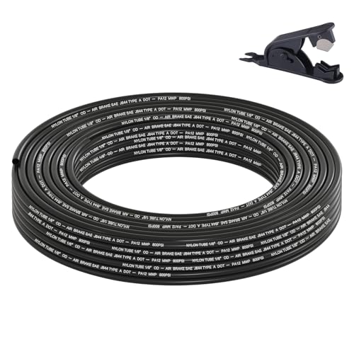 1/8" DOT Air Line, 50FT SAE J844 PA12 Nylon Air Tubing with Cutter | 1/8" DOT-Approved Brake Line, Flexible PA12 Nylon Tubing for Air Suspension Kit, Truck Trailer Brake System & Fluid Transfer - size: 1/8" OD 50FT