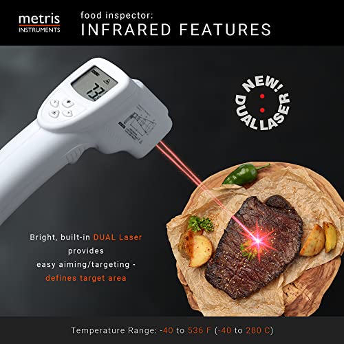 FI40L Food Inspector Accuracy complies to FDA 2022 Food Code Digital Dual Laser Infrared Thermometer Temperature Gun Instant Read for Cooking, Kitchen, Grill, BBQ, Baking