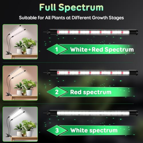 SDOVUERC Full Spectrum Grow Lights for Indoor Plants, Dual-Head Plant Lamps with Clips and 5 Dimmable Level and 6/12/18H Timer for Indoor Plant Growing. - size: 2 Heads