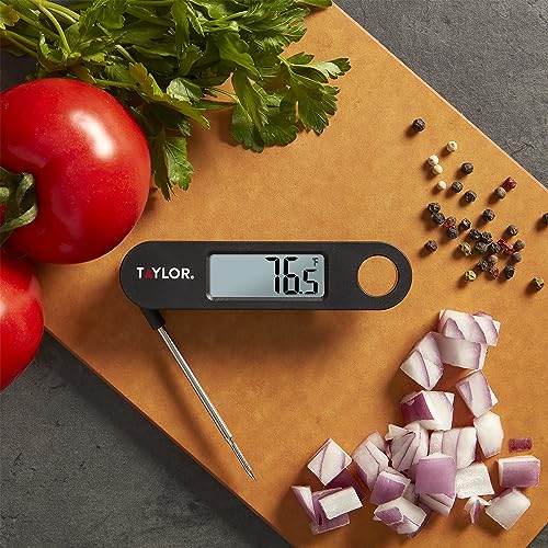 Taylor 1476 Instant Read Digital Meat Food Grill BBQ Cooking Kitchen Thermometer, Tailgating and Grilling Compact Folding Probe, Black - color: Black