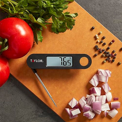 Taylor 1476 Instant Read Digital Meat Food Grill BBQ Cooking Kitchen Thermometer, Tailgating and Grilling Compact Folding Probe, Black - color: Black