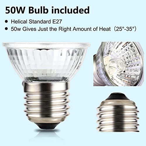 Reptile Heat Lamp, UVA UVB Light for Aquarium Turtle Tank, with 2 * 50w Basking Bulb and 360° Swivel Clamp Stand for Tortoise, Snake, Frog, Lizard, Cockatoo, Chameleon. Halogen, Yellow Light - color: Lamp Holder B+2 Bulbs
