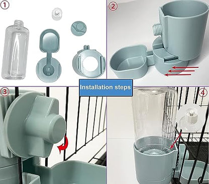 kathson 2Pcs Rabbit Water Bottle 17 OZ Bunny Hanging Water Fountain Automatic Guinea Pig Water Dispenser No Leak Drinking Feeder for Bunny Chinchilla Hamsters Cat Dog Small Animals(Blue)