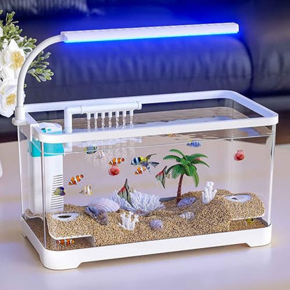 Aquarium Starter Kits, Desktop Small Acrylic Fish Tank,Silent & Self Cleaning Aquarium Tank, Modern Compact Transparent Tank for Betta Shrimp Goldfis-h(Small) - color: Small