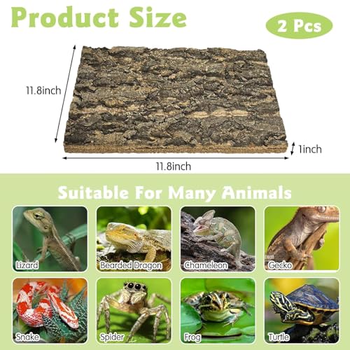 kathson 2PCS Thicker Cork Tile Background Bark 11.8 "L x 11.8" W x 1‘’ H Reptile Tank Terrarium Background Natural Reptile Climbing Mat for Spider Gecko Lizard Chameleon Bearded Dragon Snake - size: 11.8 "L x 11.8 " W x 1‘’ H