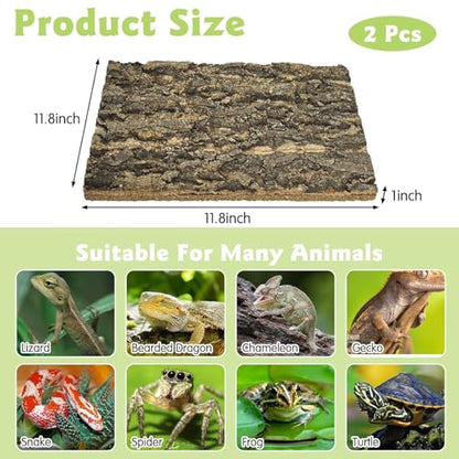 kathson 2PCS Thicker Cork Tile Background Bark 11.8 "L x 11.8" W x 1‘’ H Reptile Tank Terrarium Background Natural Reptile Climbing Mat for Spider Gecko Lizard Chameleon Bearded Dragon Snake - size: 11.8 "L x 11.8 " W x 1‘’ H