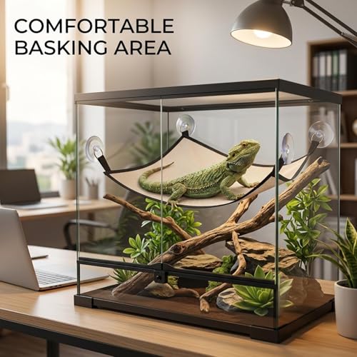 Bearded Dragon Hammock, Bearded Dragon Enrichment Large Tank Bed with Wall Climbing Design, Reptile Tank Decor Accessories for Bearded Dragons and Leopard Geckos (Rectangle, 28" x 10")
