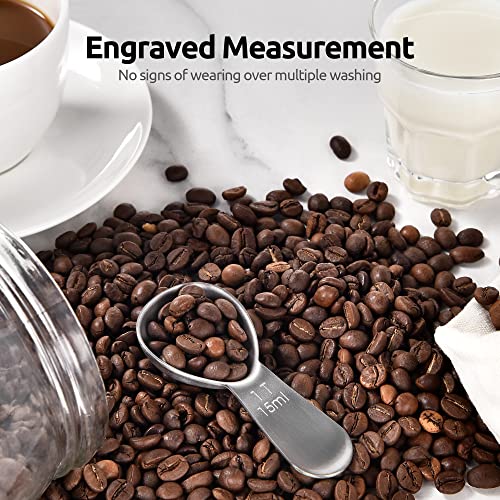 U-Taste 1 Tablespoon Metal Measuring Spoon Set of 2 with Short Handled Measure Scooper (Silver, 1Tbsp/15ml) and 8in Kitchen Plating Tweezer:18/8 Stainless Steel Food-Grade Metal Food Tong (Round Tip)