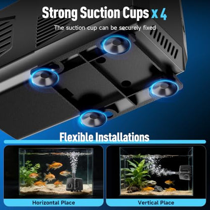 200GPH Submersible Water Pump, Water Fountain (700L/H, 12W) with 5.9FT High Lift Adjustable & 3 Nozzles & 9.8FT Cord, Ultra Quiet Aquarium Pump for Pond Fountain Waterfall Hydroponics-Q102 - size: 200GPH
