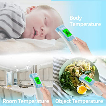 Berrcom Infrared Forehead Thermometer for Adults and Kids | Non-contact digital thermometer with fever alert, LCD, touchless for home, fast & accurate - color: Light Blue