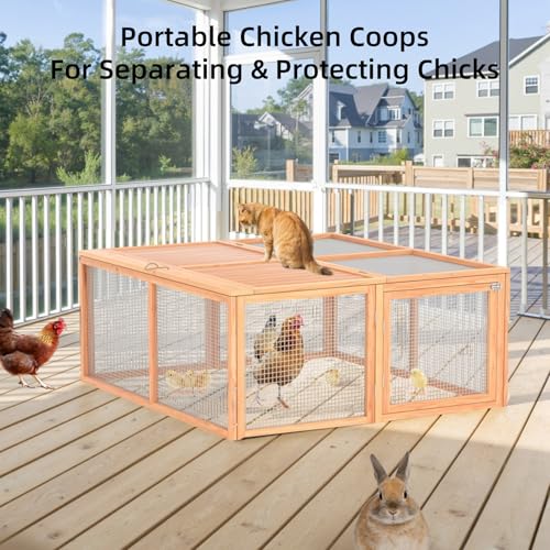 Chicken Coop Run Rabbit Cage No Assembly Portable Chicken Run Bunny House with Top & Side Opening Doors,Outdoor Small Animal Playpen Wooden Chicken Brooder Box Guinea Pig Cage 45"x 42"x 20" - color: Wood