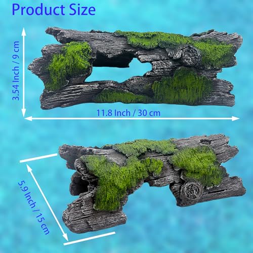 Resin Reptile Cave Statue - Extra Large Hollow Log for Bearded Dragon, Leopard Gecko, Crested Gecko Tank Accessories | Driftwood for Aquarium & Bearded Dragon Accessories (Green) - style: Green