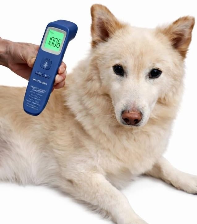 PetMedics by iHome Dog Thermometer for Pets Ear or Belly No Contact Scan - Large Number Digital Lit Display - Batteries Included - Canine and Pet Fever Detection