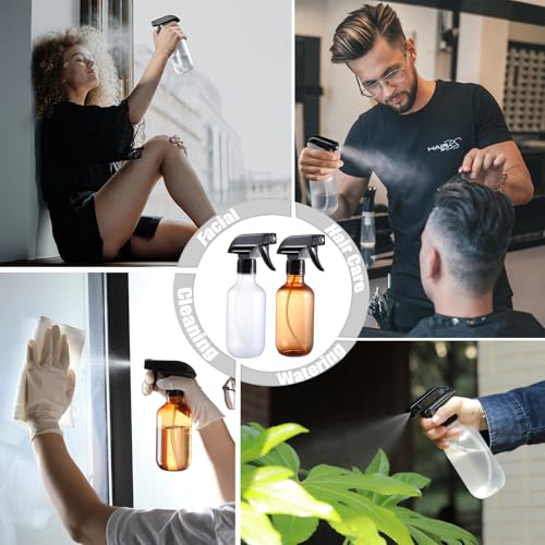 Spray Bottles 2 Pack 10 oz Refillable Plastic Squirt Bottle for Liquid | Fine Mist Water Spray Bottle with Adjustable Stream Nozzle BPA-free Spray Bottle for Hair, Plant, Cleaning, Pet Training - color: Frosted & Amber