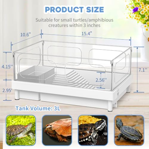 MoonOrange Small Turtle Tank, Acrylic Turtle Terrarium with Basking Platform, Bottom Drainage, Multi-Function Areas for Turtles, Crabs, Crayfish, Small Reptiles (White Tank) - color: White Tank