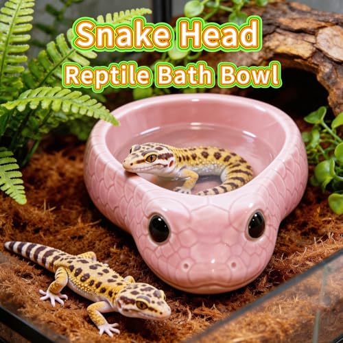 Reptile Water Dish, Ceramic Snake Water Bowl, Pink | For Snake, Leopard Gecko, Bearded Dragon and Lizard, Bathing Pool, Food Feeding Dish, Terrarium Tank Accessories - color: Pink