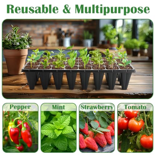 RooTrimmer 10 Pack 32 Cell Seed Starter Trays - Extra Deep 4.33" Plastic Nursery Trays, 20" x 10"，Fits Standard 1020 Flats - color: Black, size: 32 cells-10p