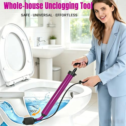 Manual Drain Unclogger with Adaptive Inflatable Plug, Fits NPS1.5~4.5" Pipes for Toilet/Sink/Bathtub, No Extra Accessories, Hand Pump Pressure & Washable, Lightweight Toilet Plunger & Drain Auger Tool | Fits NPS 1.5-4.5" pipes, washable, no electricity, n